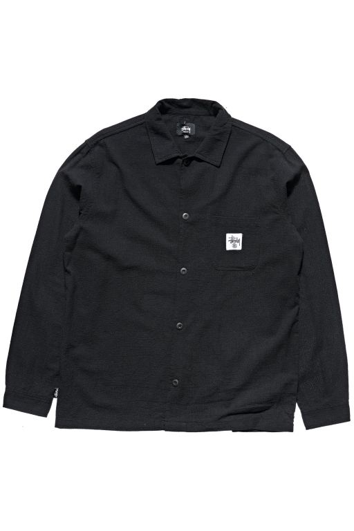 Stussy Mens Grid Seersucker LS Shirts Black - SRTWN5802